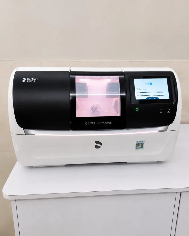 Dentsply Sirona CEREC Primemill chairside CAD/CAM milling unit for same-day ceramic dental restorations at My Dentist Kakadeo Kanpur