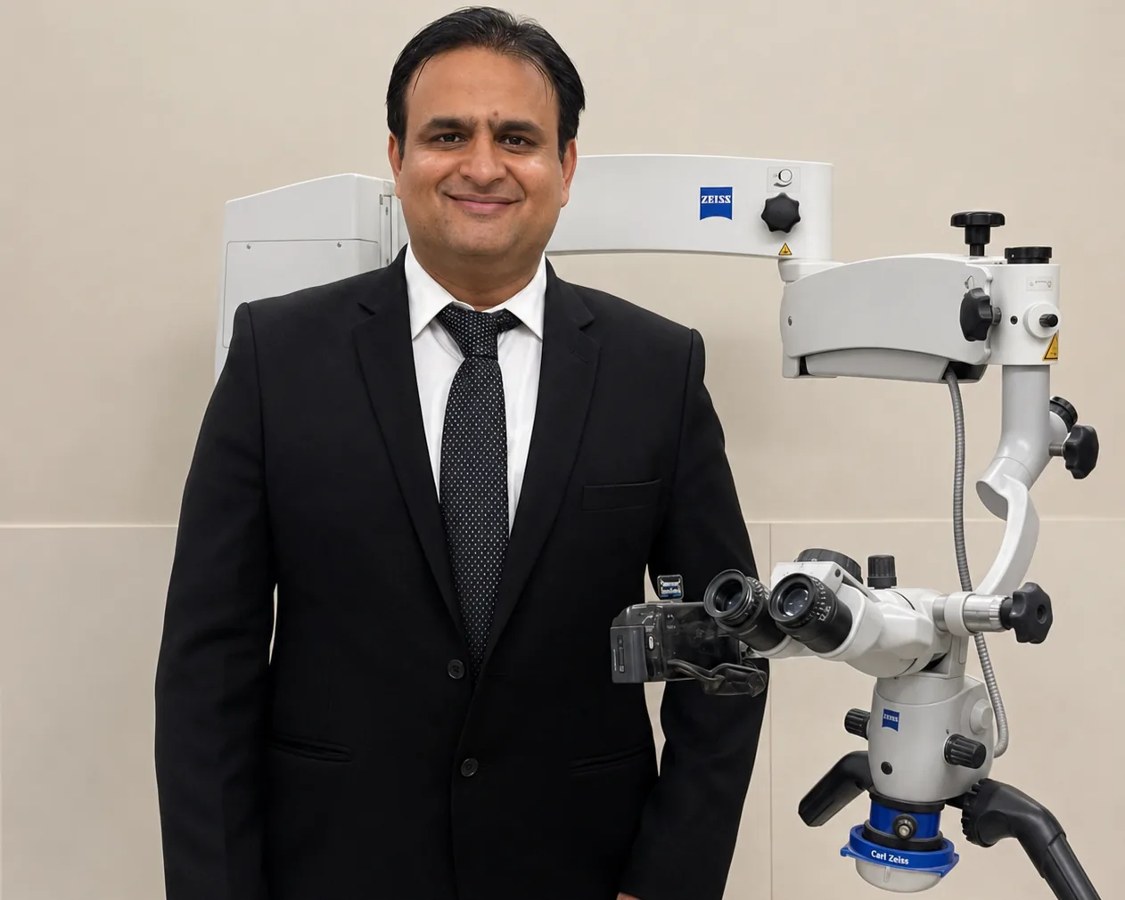 Dr. Asheesh K. Sawhny with the Carl Zeiss dental operating microscope at Dr Sawhney’s My Dentist Kanpur