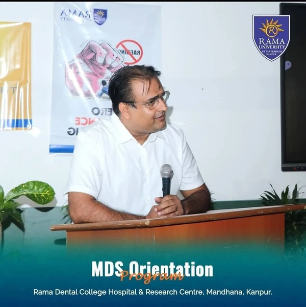 Dr. Asheesh K. Sawhny delivering keynote at MDS Orientation Program, Rama Dental College Kanpur