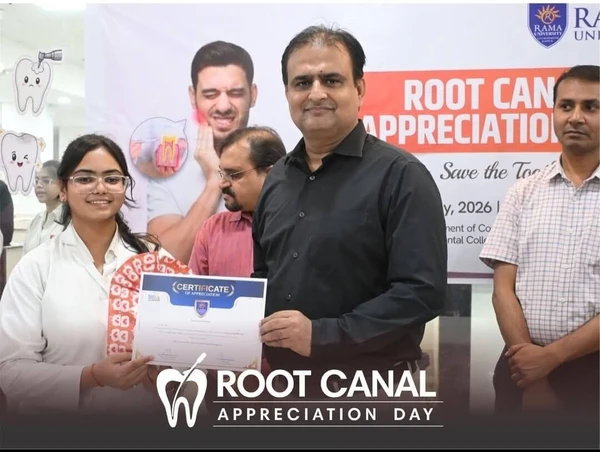 Dr. Asheesh K. Sawhny presenting certificate at Root Canal Appreciation Day, Rama University Kanpur