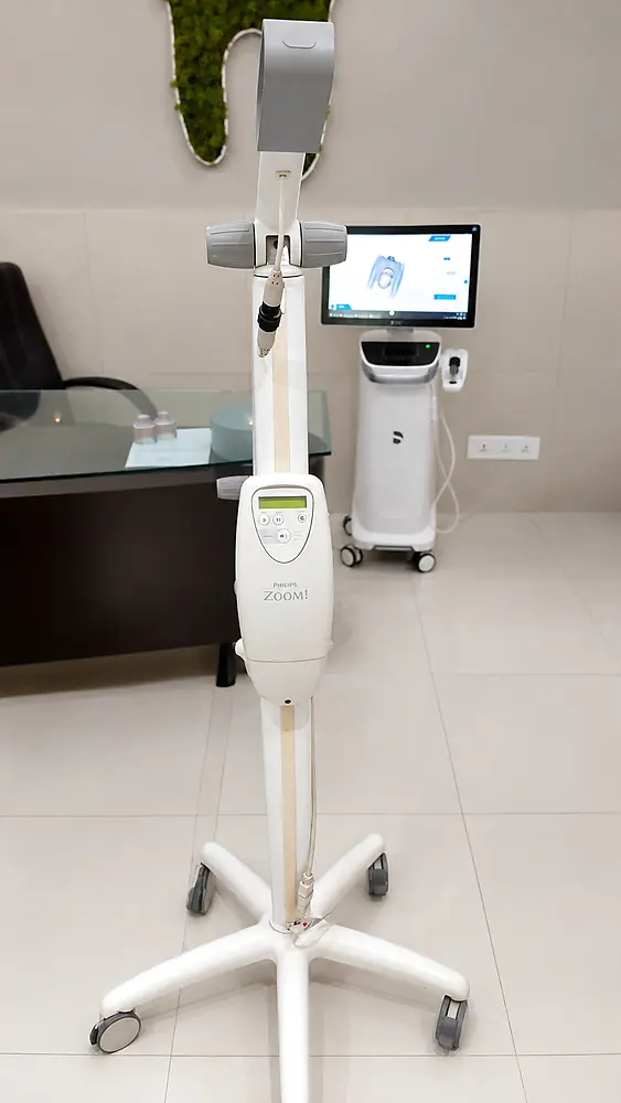 Complete Philips Zoom professional teeth whitening system on its mobile stand in the treatment room at My Dentist Kakadeo Kanpur
